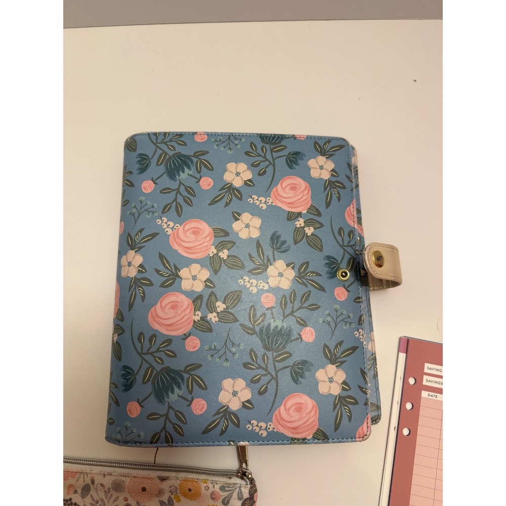 Paper Studio Blue Floral 6 Ring A5 Binder Planner Set Pouch Stickers Savings